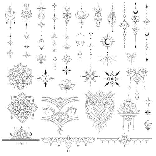4Pcs Tatouage Temporaire Fleur Noire Motif Mandala Autocollant Tatouage Ephémère Etanche pour Femme