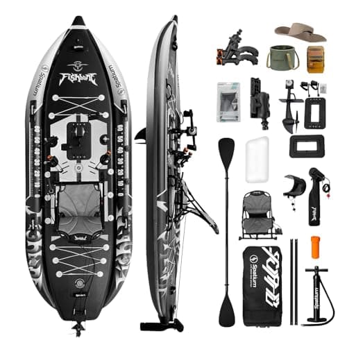 Spatium Pédale de pêche gonflable à pédale de kayak à pédale assise sur le dessus Kayak de pêche pour une personne Bateau Stand Up Pédale Kayak pour adultes Convient pour les rivières, océans, lacs
