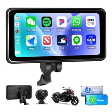 CAMECHO Navigation Moto avec Carplay sans Fil Android Auto,6.25 Pouces IP68 Waterproof écran Tactile IPS Portable,Support Bluetooth/Casque Bluetooth/TF/Airplay/Android Cast/EQ/Caméra Avant et arrière