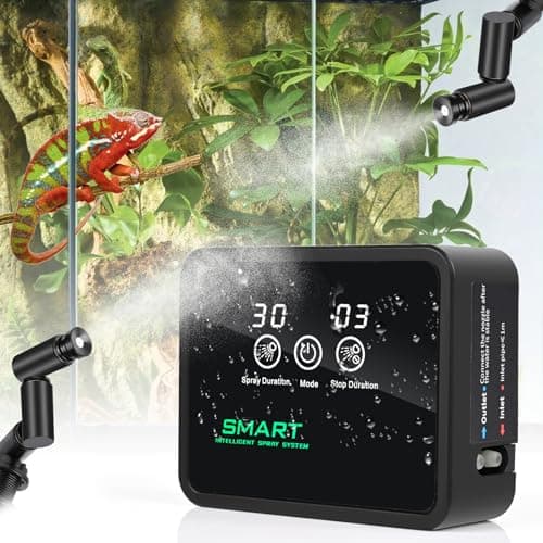 Brumisateur Terrarium, Glovios Humidificateur Terrarium avec Minuterie et Arroseur de Brouillard Réglables 360°, Système de Brumisation Terrarium pour Amphibiens Reptiles Plantes Fleurs