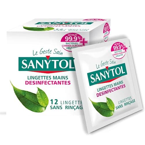 Sanytol - Lingettes Désinfectantes Individuelles Mains - Bactéricide, Virucide, Fongicide - Sans Rinçage - Parfum Thé Vert - Étui Individuel - x 12