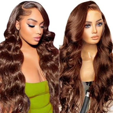 Perruque Femme Naturelle Brésilien Brun Clair 13x4 Lace Wig Human Hair Perruque Cheveux Humain, Body Wave Sans Colle Perruques Lace Front Glueless Wig Human Hair Pré-épilé Avec Cheveux Bébé 14 Pouces