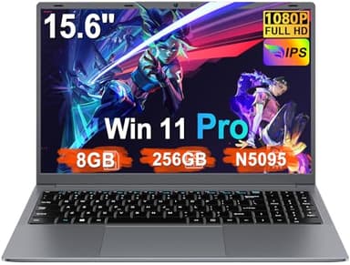 Ordinateur Portable 15,6 Pouces Win11Pro Celeron N5095 8Go DDR4 256Go SSD Extension1To 5G WIFI BT4.2 USB 3.0 Type C 5000mAh Laptop HDMl PC Portable Souris sans Fil & AZERTY Membrane du Clavier-Gris