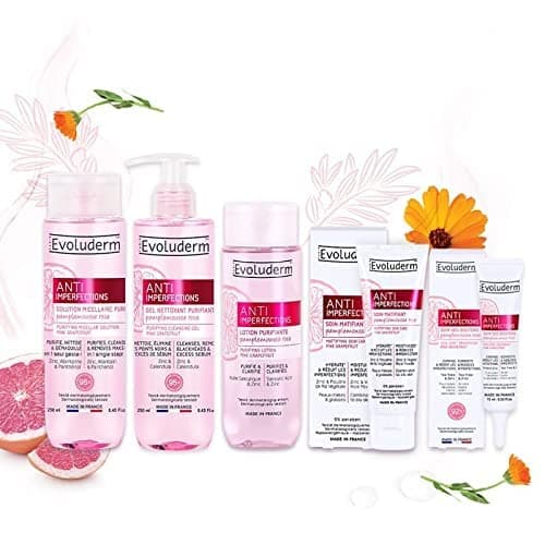 EVOLUDERM - Routine Soin Visage Zéro Défaut 5 produits Anti-imperfections - Purifiant - Ingrédients d'Origine Naturelle - Végan - Fabrication Française