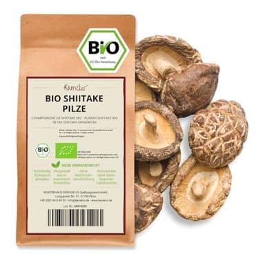 200g de champignons Shiitake BIO séchés en tranches - champignons séchés sans additifs, alimentation asiatique - champignons séchés BIO en emballage biodégradable