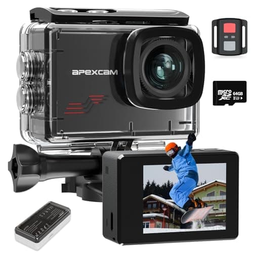 Apexcam M80 Caméra Sport 4K 60FPS Caméra d'action avec Carte 64GB Photo 48MP Caméra Étanche 40M avec 8X Zoom Caméra 170° Grand Angle avec Kits d'accessoires pour Aventures