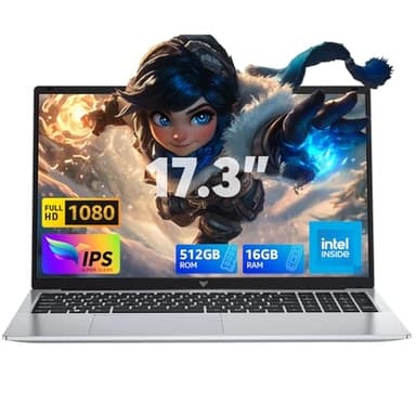 ACEMAGIC PC Portable 17.3 Pouces Ordinateur Portable 16 Go Ram DDR4 512 Go SSD 4 cœurs ln-tel Alder Lake N-97,jusqu'à 3,6 GHz,(dépasser N100/N95) WiFi,3*USB3.2,BT5.0,HDMI,Cache Caméra,Laptop Gris