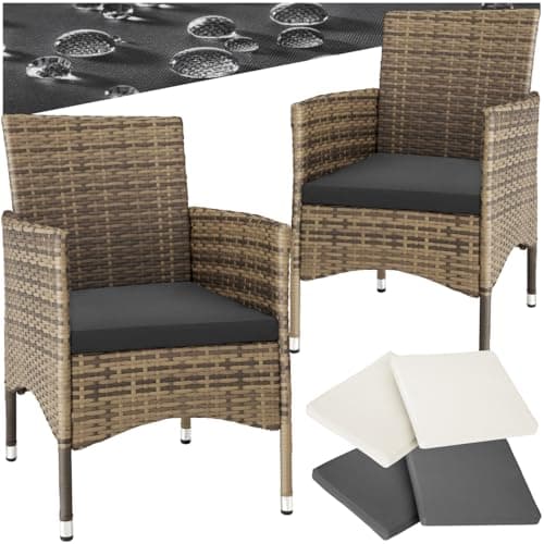 TecTake® Ensemble de 2 Fauteuils Confortables avec Accoudoirs pour Salon de Jardin Exterieur ou Intérieur en Poly Rotin, 2 Sets de Housses & Coussins Inclus, Mobilier de Jardin