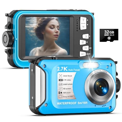 Yixinxin Appareil Photo Numérique Etanche 16FT 2.7K vidéo 56MP Autofocus Caméra sous-Marine 16X Zoom Caméra étanche pour la Plongée en Apnée avec Carte 32GB