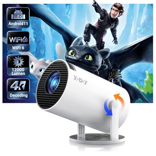 [2025 Android 11.0] Vidéoprojecteur natif 720P HD, Prend en Charge 4K 1080P, XGODY Gimbal 3 projecteur Portable 12000 lumens, WiFi 6, Bluetooth, Auto Keystone, Mini projecteur pour Home cinéma(Blanc)