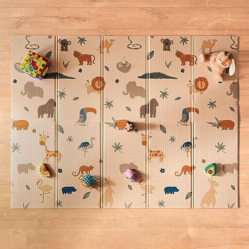 Nuby - Tapis d'Éveil Réversible - Tapis de Jeux Bébé Sécurisé - Léger et Pliable - Facile à Plier, Ranger et Transporter - avec Un Design Amusant - 200x150x1cm - Jeu Bébé 1 an et +
