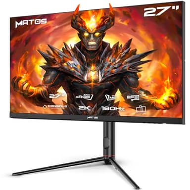 MATOS Ecran Gaming Magma 27 Pouces -2k- 1440P 180Hz Fast IPS 1ms GTG - Ajustable Stand, Compatible 120Hz PS5 - Xbox Series S/X,HDMI 2X 2.0 -DP 1x 1.4, VESA Compatible