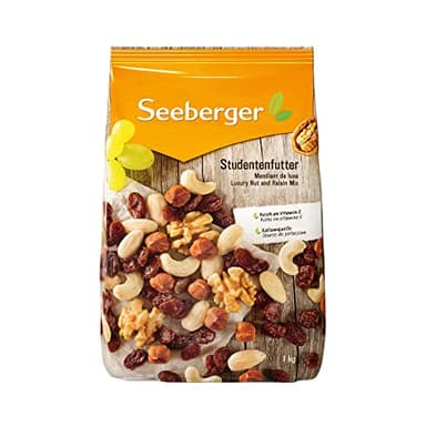 Seeberger Mendiant de luxe : mélange classique de noix et de fruits secs composé de noisettes décortiquées, amandes, noix et noix de cajou, raisins secs - riche en vitamine E, vegan (1 x 1 kg).