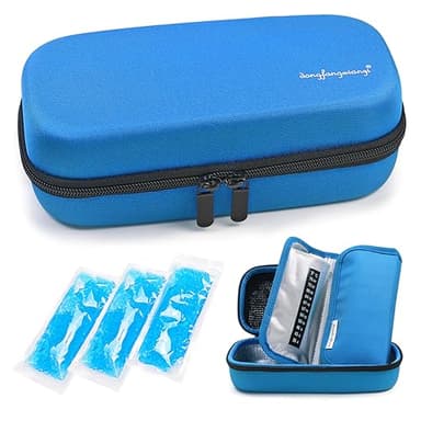 YOUSHARES Insuline Trousse Isotherme Portable avec 3 Poches de Gel, Sac de Refroidissement Pochette Insuline pour Diabétique, EVA Bleu