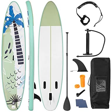 GOPLUS Planche de Stand Up Paddle Board Gonflable Adulte 320x76x15CM, Sup Board avec Sac à Dos, Pompe et Pagaie Réglable, Corde à Pied, Kit de Réparation, Tapis Antidérapant, Vert
