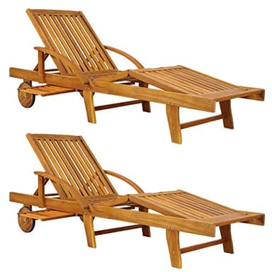 Casaria® 2X Chaise Longue Tami Sun en Bois d'acacia transat avec Roues pour extérieur Jardin terrasse Bain de Soleil