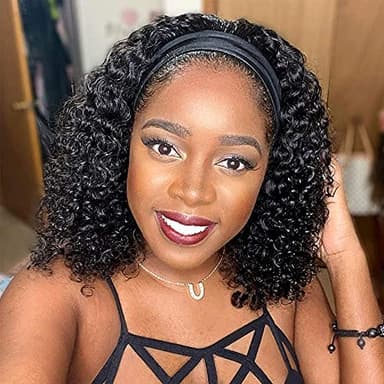 TNICE Perruque bandeau cheveux femme bresilienne bouclée No Lace Front Headband Wigs Perruques de cheveux humains pour femmes Femme Noire Couleur Naturelle 150% Densité (12pouces)