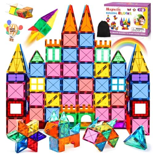 BARAKYEG Construction Magnetique Enfant 56 Pièces sjeux educatif 3 Ans Puzzle Magnetique Blocs de Construction Magnétiques pour Enfants à Partir de 3 4 5 6 7 an Cadeau Filles Garcons 3D Jouets Jeux