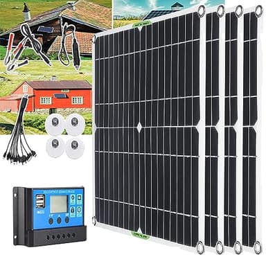 UPIKIT Kit De Panneau Solaire 200 W 400 W 600 W 800 W avec Contrôleur 30 A/60 A, Chargeur De Batterie 12 V, Adapté pour Camping-Car, Hangar à Bateaux, Ferme, Toit,4x200W-60Acontroller