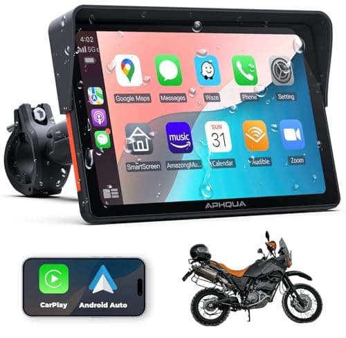 APHQUA Écran CarPlay sans Fil pour Moto, Écran Tactile Étanche De 7", Portable CarPlay Et Android Auto pour Moto, Prend en Charge Bluetooth Trans, Navigation GPS, Siri, Mains Libres - 722