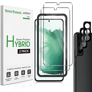 amFilm 2+2 Pièces Protection d'écran Hybrides pour Samsung Galaxy S22 Plus / S22 + 5G avec Protecteurs de Verre Trempé d'objectif de Caméra