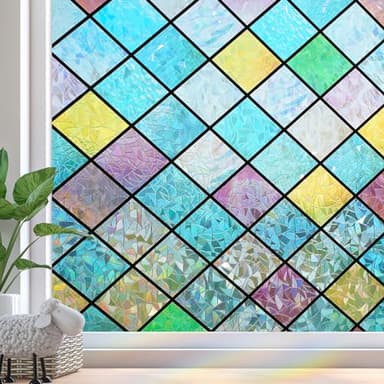 Zindoo Film Fenetre Anti Regard Film Occultant Fenêtre 3D Arc-en-Ciel Effet 44.5 × 200cm Décoratif Bon Intimité Anti UV Anti Chaleur Non Adhesif pour Chambre Salon Cuisine