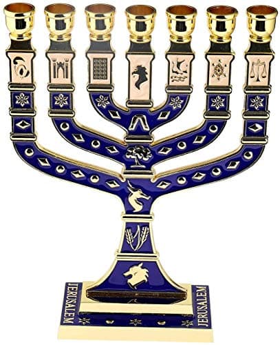BRTAGG Menorah 7 Branche, Chandelier juif, 12 tribus d'Israël, Hauteur 27 cm