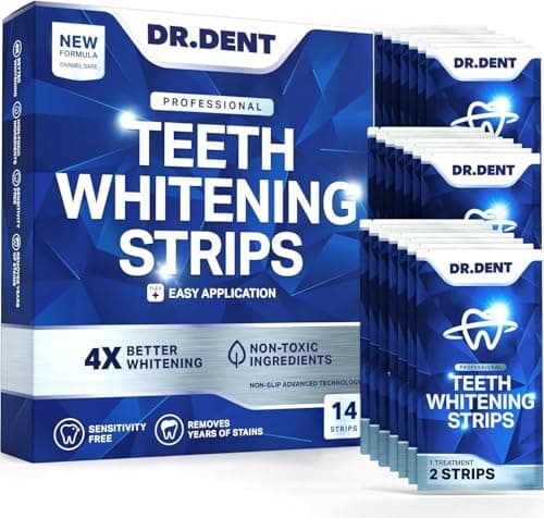 DR.DENT Kit Blanchiment Dentaire Professionnel 7 Traitements – Ingrédients Naturels- Sans Sensibilité, Sans Danger pour l'Émail - 14 Bandes Blanchiment Dentaire et Ouvre-Bouche