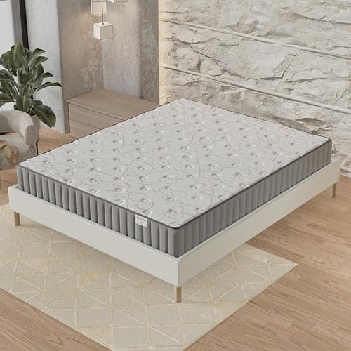 sensoreve November- Ensemble Matelas + sommier (120 x 190cm)- Matelas Orionis Mousse Mémoire de Forme & Mousse Haute Densité d’épaisseur 16cm + Sommier Bois Stable & Robuste revêtement Tissu Blanc