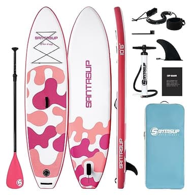 Santasup Planche de Stand up Paddle Gonflable, Pompe, Tapis Antidérapant, pour Adultes Pompe, Sac à Dos de Voyage ISUP