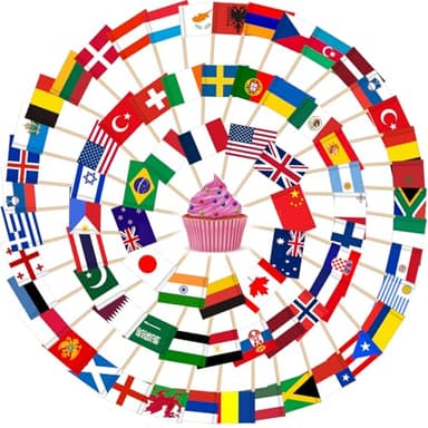 AhfuLife 100PCS Drapeau Cure-dent du Monde, Pic Drapeau du Monde Mixtes pour Topper de Coupe, Cure Dent Drapeau Pays pour Euro Football Match Coupe du Monde Cocktail Bar JO Décoration