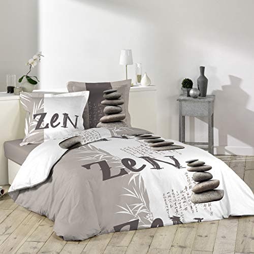 Douceur d'Intérieur Parure 3 Pièces (240 x 220 cm) Galets Zen, 100% Coton