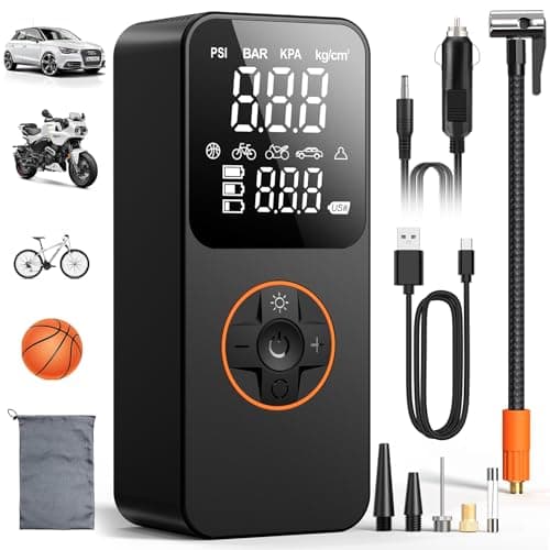 Gonfleur Pneus Voiture Sans Fil, Compresseur à Air Portatif Sans Fil 150 PSI avec LED, Arrêt Automatique, Batterie Rechargeable 6000mAh, Mini Pompe à Air Électrique pour Vélo, Moto, Voiture, Balles