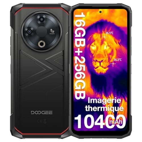 DOOGEE Fire 6 Imagerie Thermique Telephone Portable Incassable, 10400mAh, 16GB+256GB/TF 2TB, 6,56" HD, 50MP+8MP Android 14 Smartphone Incassable, Trois Fentes pour Cartes, Face ID/IP69K/NFC/OTG/GPS