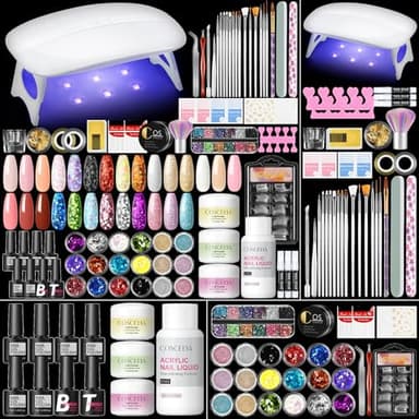 COSCELIA Kit Complet Acrylique Ongles avec Lampe, 3 Couleurs Poudre Acrylique pour Ongles+30ml Liquide Acrylique+6PCS Vernis Semi Permanent avec Base et Top Coat, 41 in 1 Kit Nail Art for Beginner