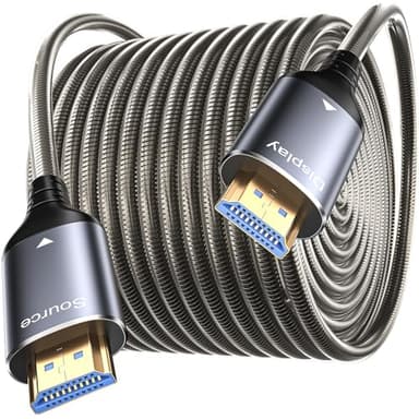 Txtcu Câble Fibre Optique HDMI 8K 20m, Armure en Acier Fibre Câble HDMI 2.1 48gbps Super Haute Vitesse 8K@60Hz HDR Dynamique EARC Dolby HDCP 2.2 et 2.3 pour HDTV/Projecteur/Home Cinéma/Tv Box/PS5