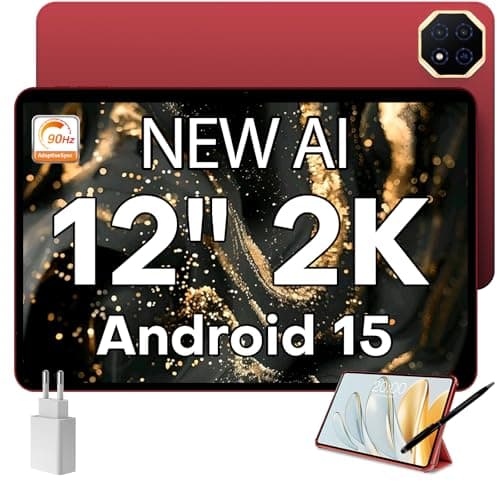 TECLAST T60AI Tablette 12 Pouces IPS 2K 90Hz Tablette Android 15, AI Smart, Tablette Tactile 2.0GHz Octa-Core, HDMI-Type C, Mode PC,16Go+128Go(4To TF),8000mAh/BT5.4/13MP+5MP, avec étui + Stylet, 2025