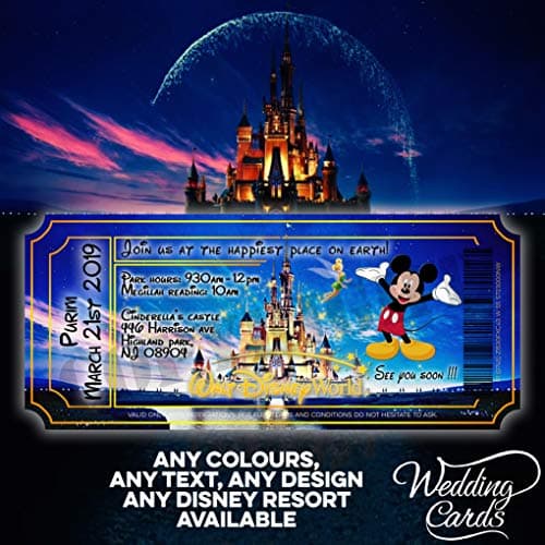 Mickey Mouse - Invitations personnalisées pour Ticket d'anniversaire Disney - Mickey Minnie Ariel Peter Pan - Roi Lion - Princesse Prince - La Belle et la Bête