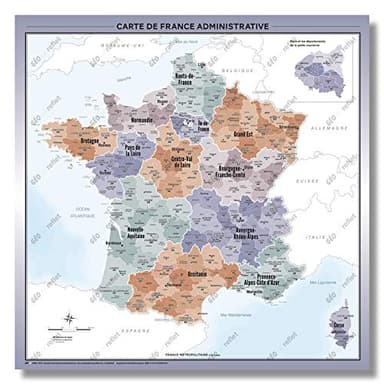 Carte de France Murale - Carte Administrative - Modèle AVENTURINE - AFFICHE 100X100CM