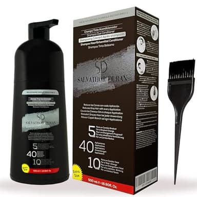 Shampoing Colorant - Teinture Barbe Homme - Teinture Barbe - Shampoing Colorant Noir - 40 Applications - Salvathor Duran - 500 ml