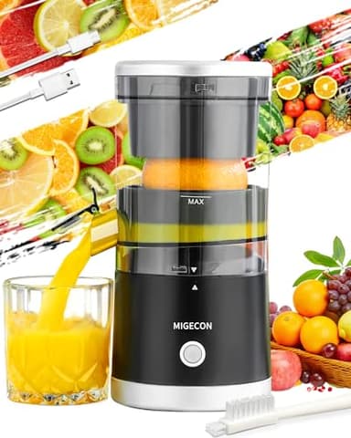 Presse-agrumes Electrique Rechargeable - Machine à jus d'agrumes avec port USB et presse-agrumes portable, presse-agrumes avec fonction citron, pamplemousse, inclus brosse (Noir)