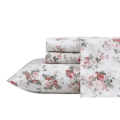 Laura Ashley - Draps pour lit Double, Parure de lit en Percale de Coton, décoration d'intérieur Nette et fraîche (Ashfield Rose, lit Double)