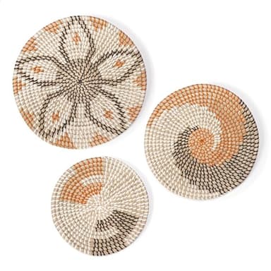 Magilot - Decoration Murale - Pack 3 Paniers Mural Faits Main en Rotin - Deco Murale Salon Chambre Cuisine Maison Jardin Balcon Mur Exterieur - Decoration Boheme Cocooning Zen Bois Osier