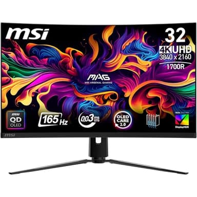 MSI MAG 321CUP QD-OLED Ecran Gaming incurvé 32'' 4K UHD - 1700R, Dalle Quantum Dot OLED 3840 x 1080, 165 Hz / 0.03 ms, DisplayHDR True Black 400, G-Sync, HDMI 2.1, DP 1.4a, USB Type-C (PD 15W), Noir