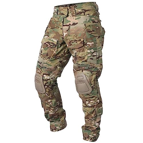 IDOGEAR Pantalon de Combat G3 Pantalon Tactique pour Hommes avec Genouillères pour la Chasse au Tir Pantalon Cargo Militaire d'Extérieur (Multi-Camo,Large(34W x 32L))