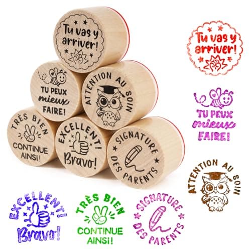 6PCS Tampons Bois En Caoutchouc pour Enseignants Tampons Récompense Motivation Phrase Appréciations Encouragement Cadeau pour Fête des Enseignants Maîtresse D'école