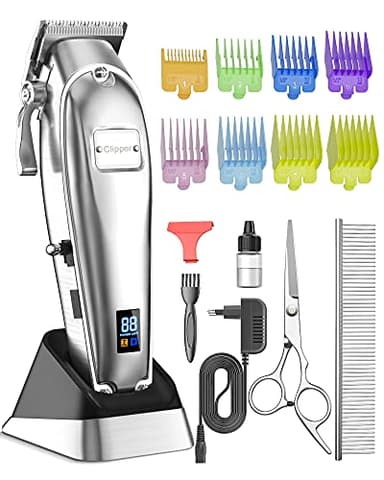 oneisall Tondeuses pour chiens IPX7 étanche Poil Long Epais professionnelles robustes à faible bruit haute puissance sans fil outils de toilettage pour animaux de compagnie (Argent)
