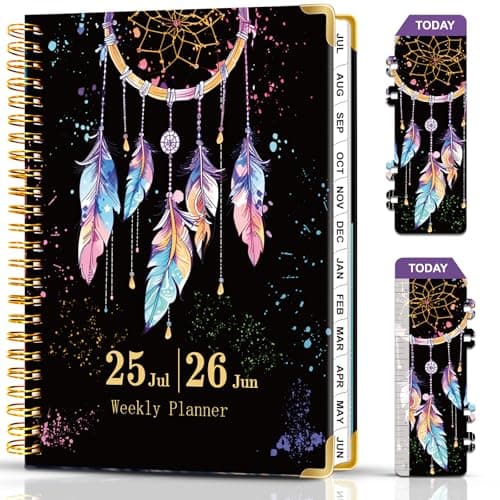 METEOROCK Agenda hebdomadaire et mensuel 2025-2026 - Juillet 2025 à juin 2026 - 16 x 21,6 cm - Couverture rigide - Agenda hebdomadaire 2025-2026 pour femmes et filles - Couverture rigide