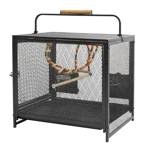 BingoPaw Cage Oiseau Perroquet Portable: Volière Oiseaux Intérieur avec Corde de Jouet et Fond Amovible, Idéal pour Perruches Canaris Calopsitte Canari Conure de Molina 58x46x56cm