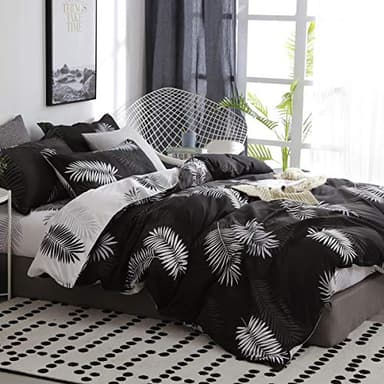 Michorinee Housse de Couette 220x240 Motif Feuilles de Palmier Tropicales Noir et Blanche Parure de Lit Réversible Fermeture Éclair - 2 Personnes Adulte avec 2 Taies d'oreiller 65x65 cm